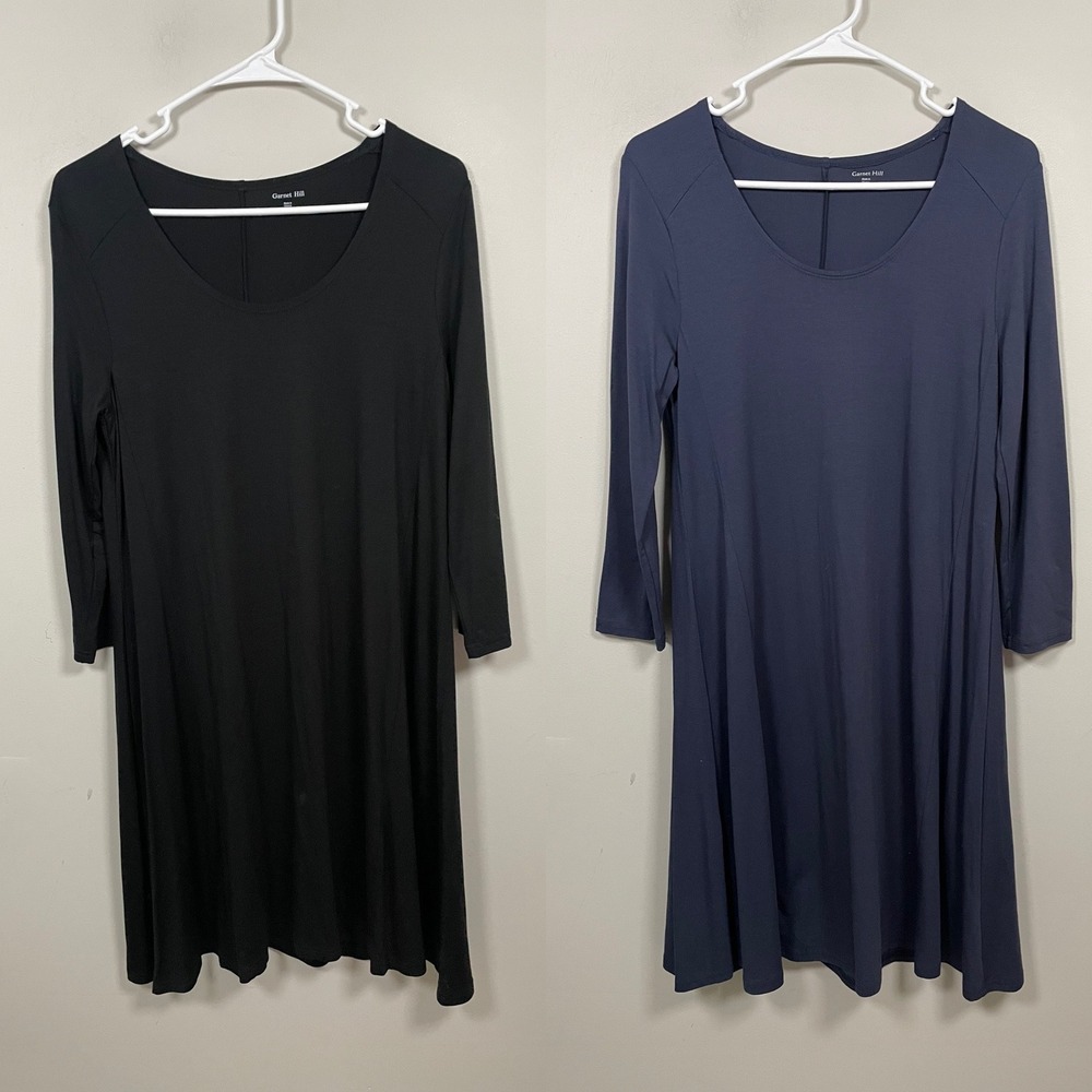Set of 2 Garnet Hill Knit Trapeze Dresses in Black and Navy Blue Size Small